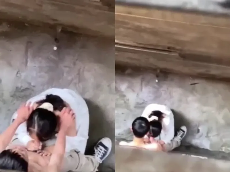 Quay lén nữ sinh bú cây hàng bạn trai ở khe nhà
